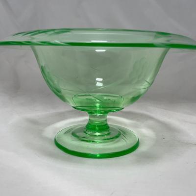 -55- Green Depression Glass | Uranium | Compote