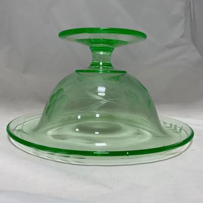 -55- Green Depression Glass | Uranium | Compote