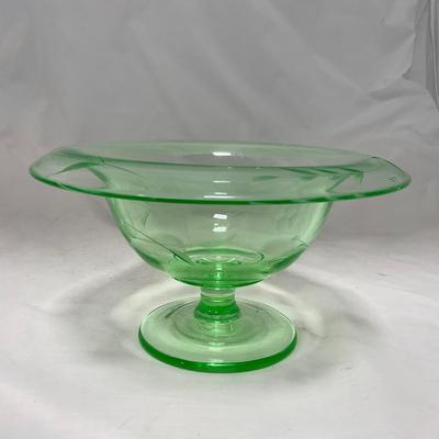 -55- Green Depression Glass | Uranium | Compote