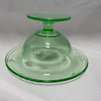 -55- Green Depression Glass | Uranium | Compote