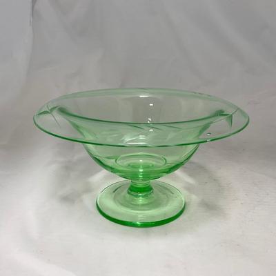-55- Green Depression Glass | Uranium | Compote