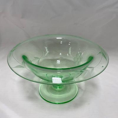 -55- Green Depression Glass | Uranium | Compote