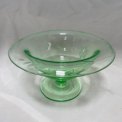 -55- Green Depression Glass | Uranium | Compote