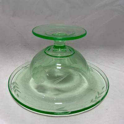 -55- Green Depression Glass | Uranium | Compote