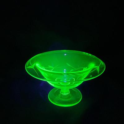 -55- Green Depression Glass | Uranium | Compote