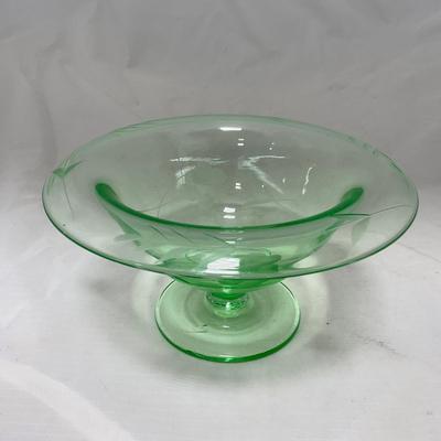 -55- Green Depression Glass | Uranium | Compote
