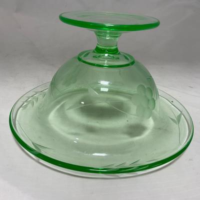 -55- Green Depression Glass | Uranium | Compote