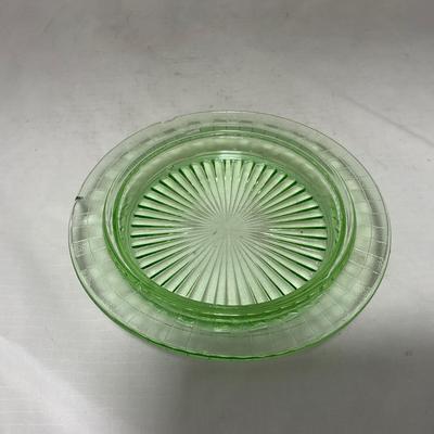 -56- Green Depression Glass | Uranium | Covered Butter Dish