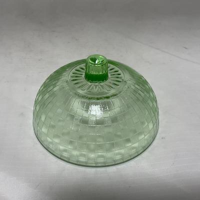 -56- Green Depression Glass | Uranium | Covered Butter Dish