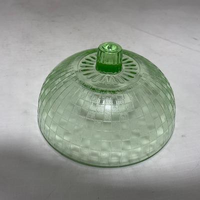 -56- Green Depression Glass | Uranium | Covered Butter Dish