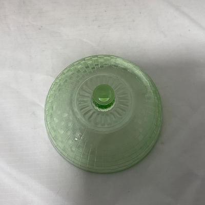 -56- Green Depression Glass | Uranium | Covered Butter Dish