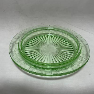 -56- Green Depression Glass | Uranium | Covered Butter Dish