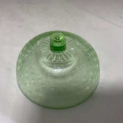 -56- Green Depression Glass | Uranium | Covered Butter Dish