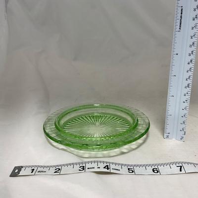 -56- Green Depression Glass | Uranium | Covered Butter Dish