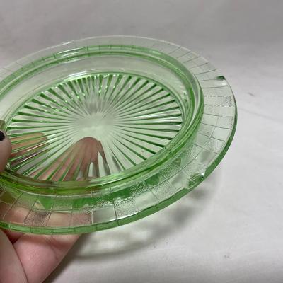 -56- Green Depression Glass | Uranium | Covered Butter Dish