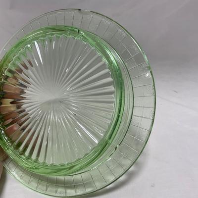 -56- Green Depression Glass | Uranium | Covered Butter Dish