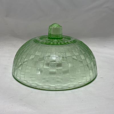 -56- Green Depression Glass | Uranium | Covered Butter Dish