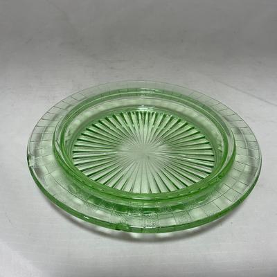 -56- Green Depression Glass | Uranium | Covered Butter Dish