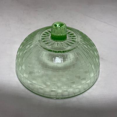 -56- Green Depression Glass | Uranium | Covered Butter Dish