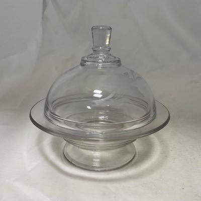 -58- Clear Glass | Frosted Flower Detail | Covered Butter Dish