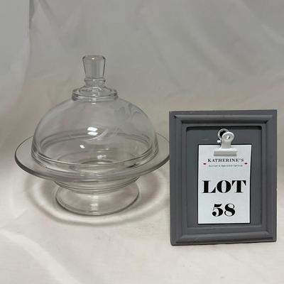 -58- Clear Glass | Frosted Flower Detail | Covered Butter Dish