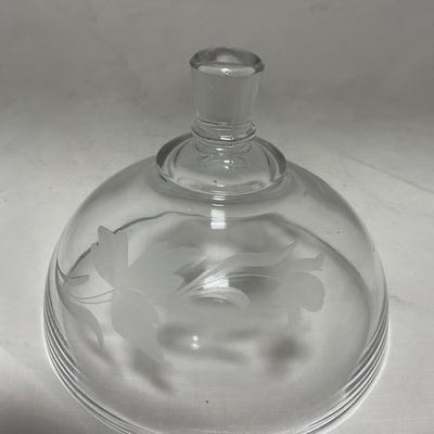 -58- Clear Glass | Frosted Flower Detail | Covered Butter Dish