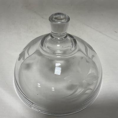 -58- Clear Glass | Frosted Flower Detail | Covered Butter Dish