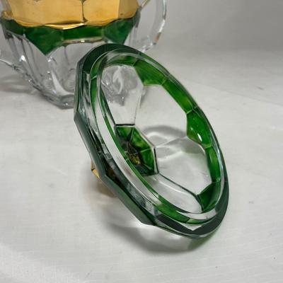 -60- Clear Green & Gold | Butter Dish | Lidded Jar | Creamer & Sugar