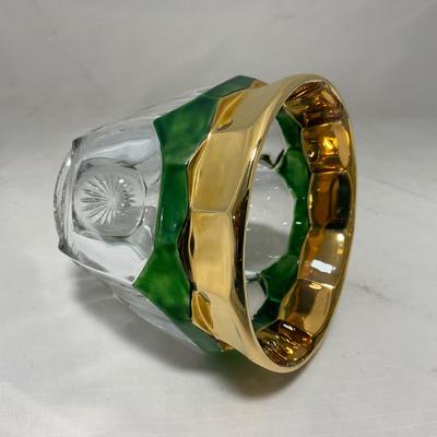 -60- Clear Green & Gold | Butter Dish | Lidded Jar | Creamer & Sugar