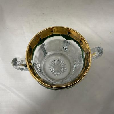 -60- Clear Green & Gold | Butter Dish | Lidded Jar | Creamer & Sugar