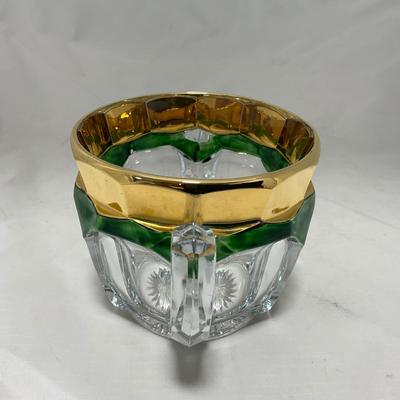 -60- Clear Green & Gold | Butter Dish | Lidded Jar | Creamer & Sugar