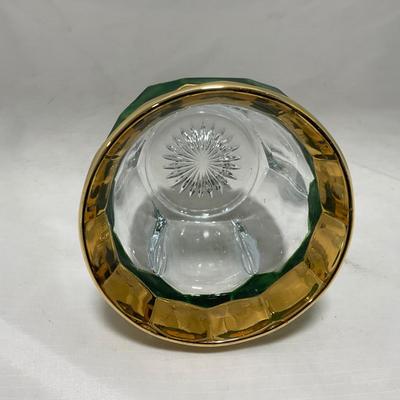 -60- Clear Green & Gold | Butter Dish | Lidded Jar | Creamer & Sugar