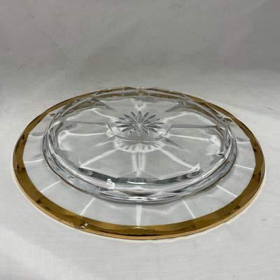 -60- Clear Green & Gold | Butter Dish | Lidded Jar | Creamer & Sugar