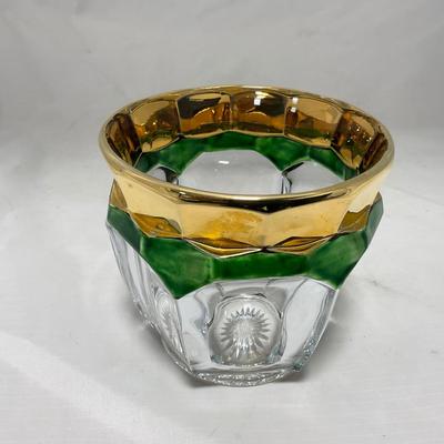 -60- Clear Green & Gold | Butter Dish | Lidded Jar | Creamer & Sugar