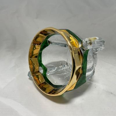 -60- Clear Green & Gold | Butter Dish | Lidded Jar | Creamer & Sugar