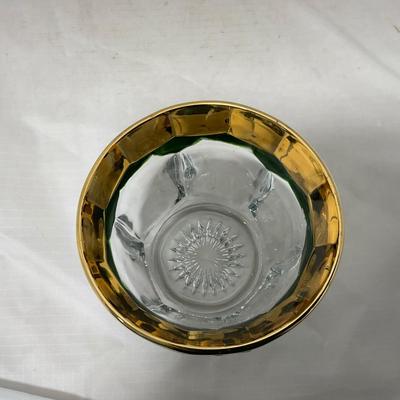 -60- Clear Green & Gold | Butter Dish | Lidded Jar | Creamer & Sugar