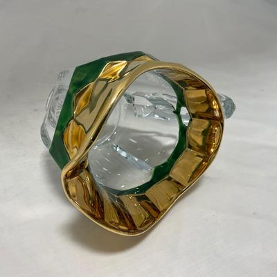 -60- Clear Green & Gold | Butter Dish | Lidded Jar | Creamer & Sugar