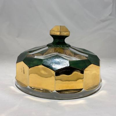 -60- Clear Green & Gold | Butter Dish | Lidded Jar | Creamer & Sugar
