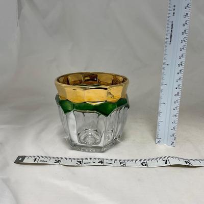-60- Clear Green & Gold | Butter Dish | Lidded Jar | Creamer & Sugar