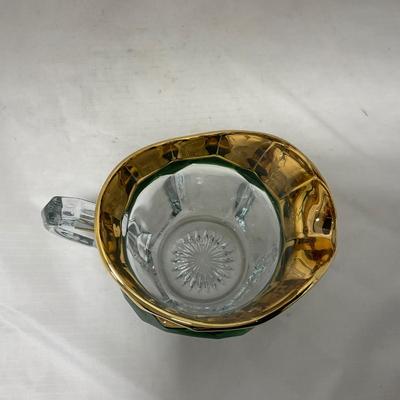 -60- Clear Green & Gold | Butter Dish | Lidded Jar | Creamer & Sugar