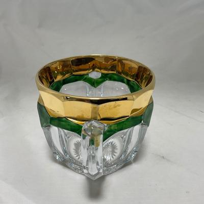 -60- Clear Green & Gold | Butter Dish | Lidded Jar | Creamer & Sugar