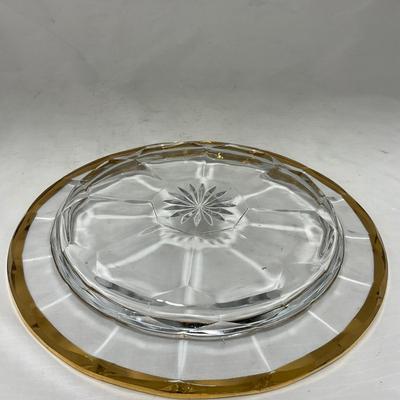 -60- Clear Green & Gold | Butter Dish | Lidded Jar | Creamer & Sugar