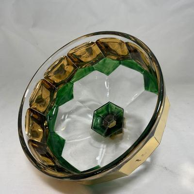 -60- Clear Green & Gold | Butter Dish | Lidded Jar | Creamer & Sugar
