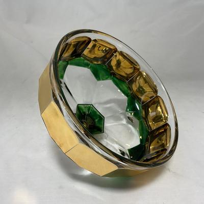 -60- Clear Green & Gold | Butter Dish | Lidded Jar | Creamer & Sugar