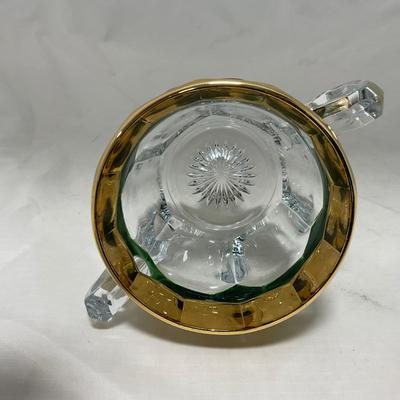 -60- Clear Green & Gold | Butter Dish | Lidded Jar | Creamer & Sugar