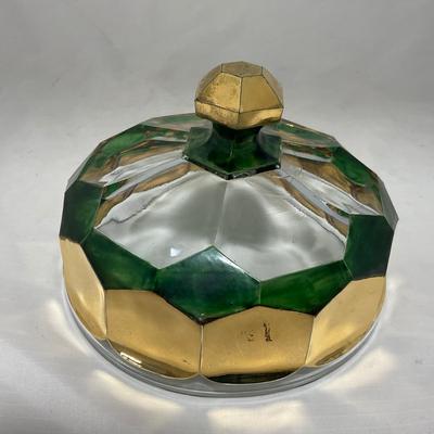 -60- Clear Green & Gold | Butter Dish | Lidded Jar | Creamer & Sugar