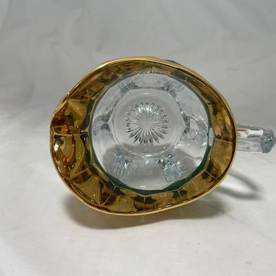 -60- Clear Green & Gold | Butter Dish | Lidded Jar | Creamer & Sugar