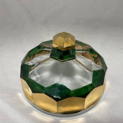 -60- Clear Green & Gold | Butter Dish | Lidded Jar | Creamer & Sugar