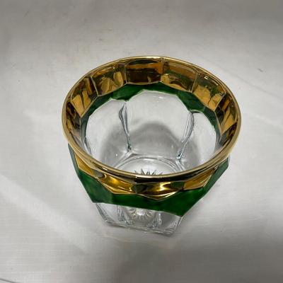 -60- Clear Green & Gold | Butter Dish | Lidded Jar | Creamer & Sugar
