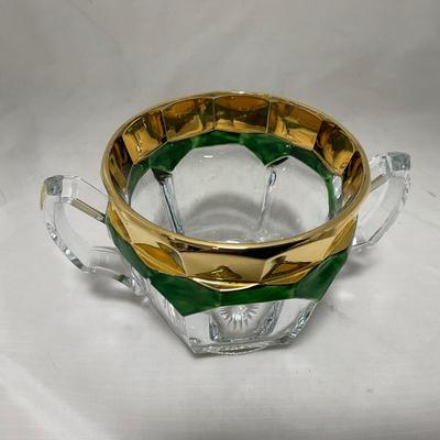 -60- Clear Green & Gold | Butter Dish | Lidded Jar | Creamer & Sugar